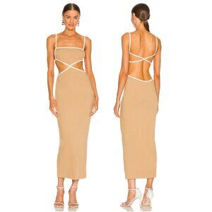 NEW NWT Bec + Bridge Coyote Midi Dress Camel Ivory Cutout Size 4 MSRP $285
